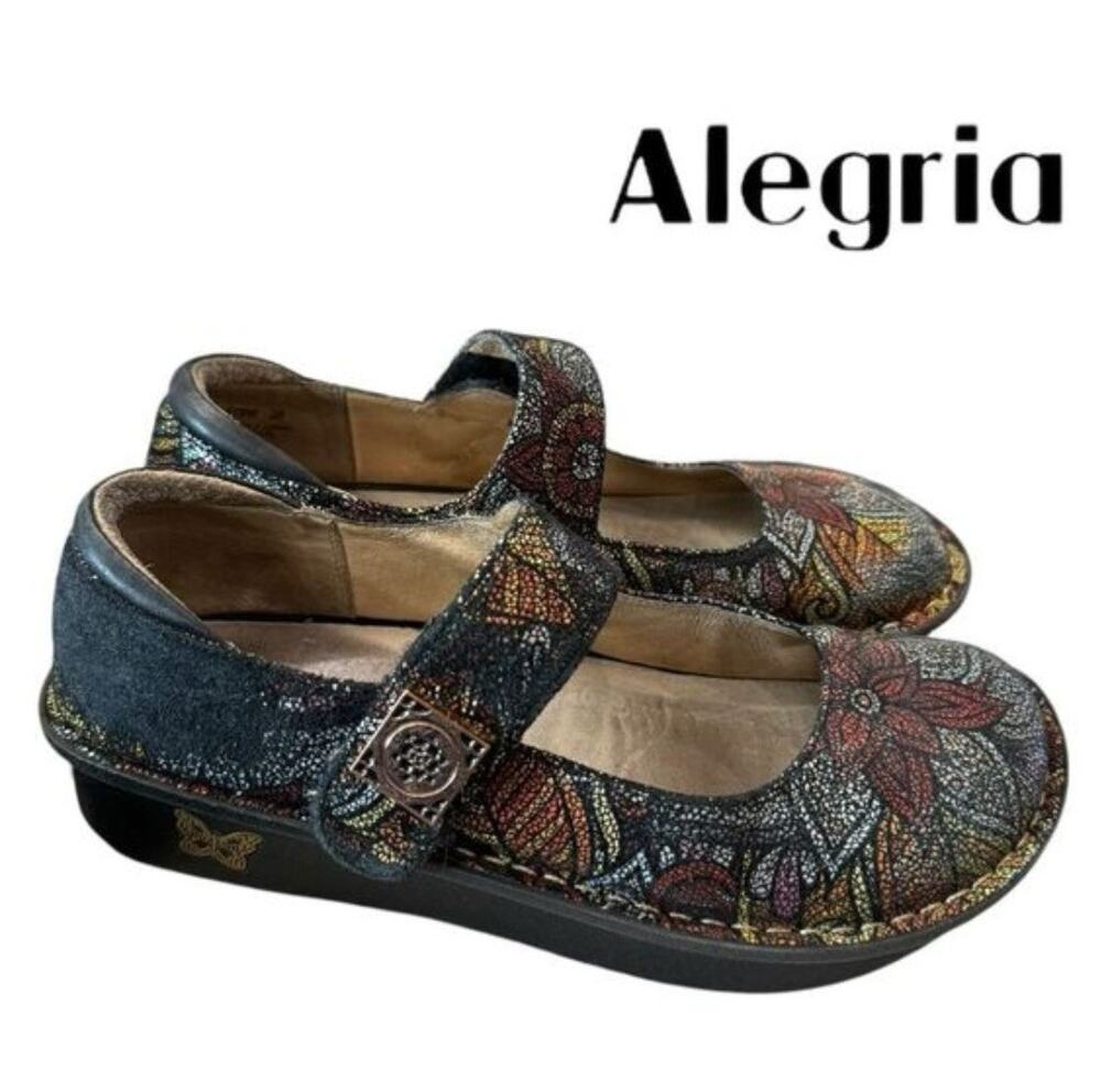 Alegria Mary Jane EU 38 7.5/8 Floral Botanical Comfort Leather Multi Nurse Shoe